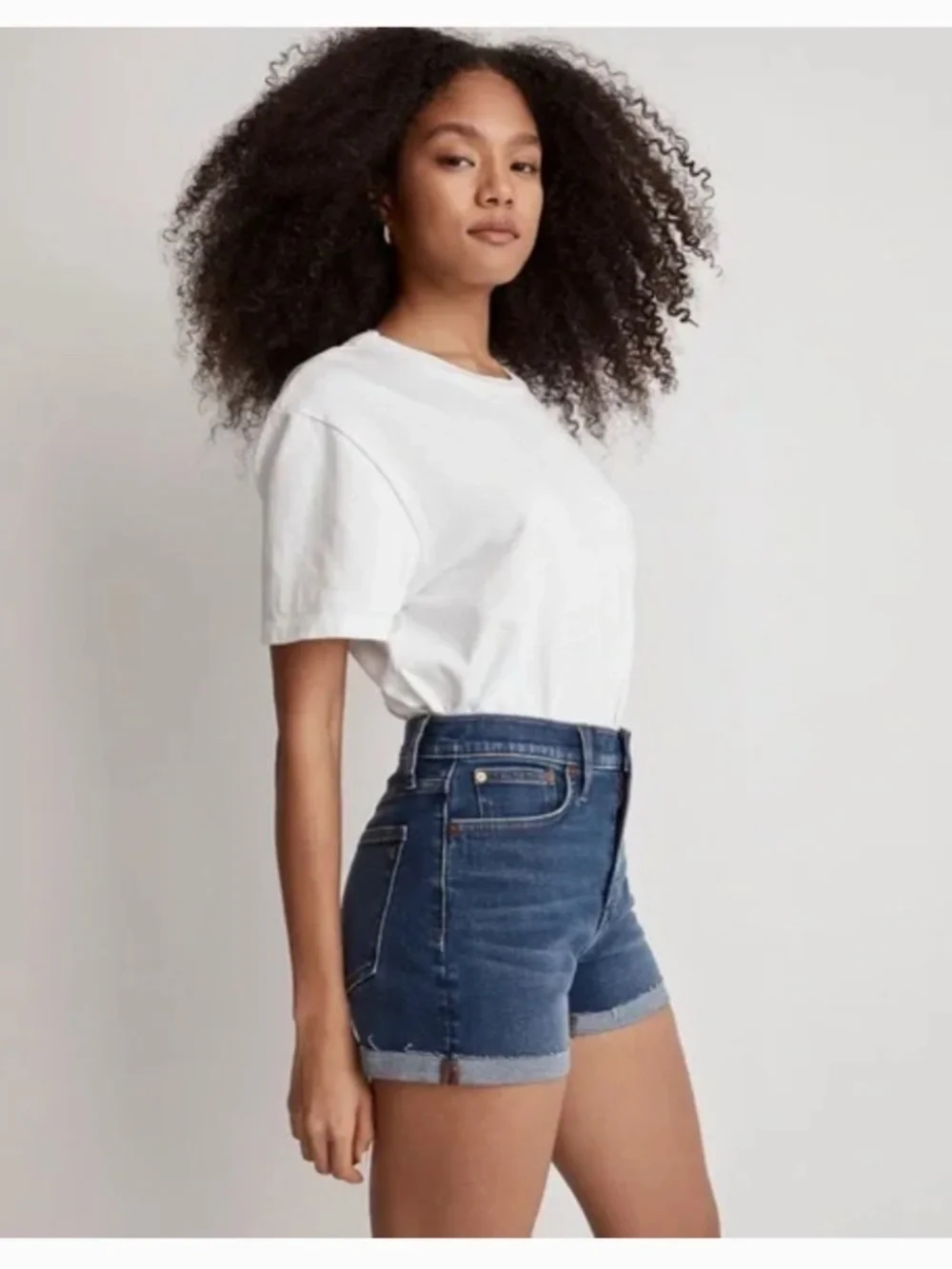 Madewell High-Rise Stretch Denim Raw Hem Cuffed Shorts Onaway Wash Size 29